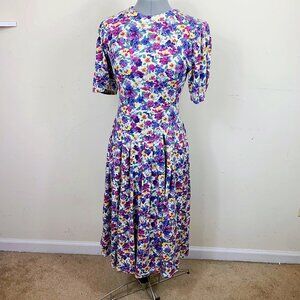 Vintage 90s Cottage Core Pansy Print Knit Dropwaist Maxi Dress Size 8 XS